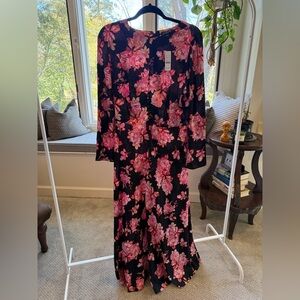 J. Crew Long Sleeve Dress with Pink Floral on Black
